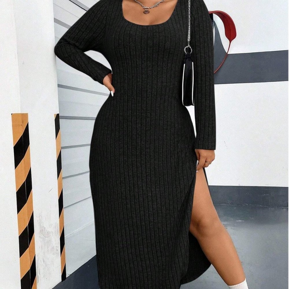 Knit Side Slit Midi Dress